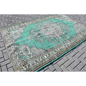 Tapis turc Vintage classique 5.9x9.2 pieds vert Beige Patchwork Design écologique laine Latex pile moyenne tissage plat salon - Product Image 2