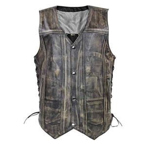 Automne hommes professionnel en cuir de vachette véritable Biker gilet col en v broderie décoration vêtements d'extérieur respirants pour motos - Product Image 1