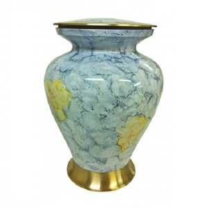 Urnes funéraires adultes en laiton de haute qualité avec urnes funéraires en métal fini marbre jaune or et blanc pour cendres humaines - Product Image 1