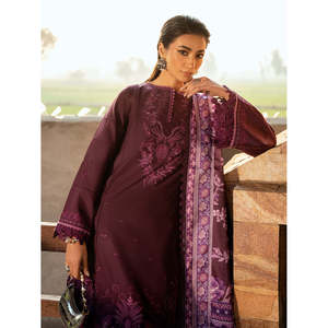 Ensemble de costume Dhanak brodé 3 pièces pour femmes BIN ILYAS avec châle imprimé Courtrai et pantalon Dhanak - BIC-4123 - Product Image 4
