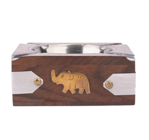 Square Wooden Ashtray with Metal Top and Elephant design on the side Wood Cigar Ashtray Cigarettes Ashtrays for Indoor Outdoor - Product Image 3
