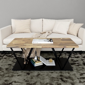 Industrial-Style Acacia Wood and Iron Frame Two-Tiered Sofa <b>Table</b> 120x60x48cm - Product Image 2