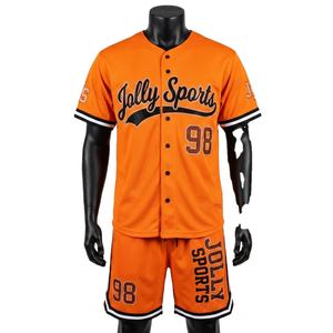 Ensemble short de baseball pour homme en polyester respirant avec empiècements rayés orange et noir, uniforme en sergé, logo personnalisé - Product Image 1