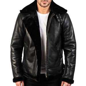 Veste pour homme en cuir de mouton véritable, veste en peau de mouton de qualité supérieure avec fourrure noire pour homme, col à boucle, design élégant - Product Image 2