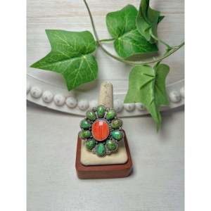 Navajo Made Multi-Stone Bezel Setting <b>Ring</b> with <b>Adjustable</b> Size 10.5 Rose Gold Plated Sterling Silver Fashionable Styling Gift - Product Image 1