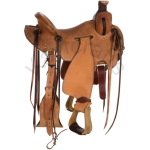 อานม้า Olin Young Ranch รุ่น Roper พร้อมเบาะแข็ง, หนังน้ำมันธรรมชาติแบบหนา, หนังแท้แบบ Rawhide Cheyenne Roll และแถบหนังแบบ Strip Down Skirt - Product Image 2