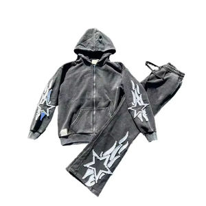 Fabricantes de Chándales Deportivos con Cierre y Lavado Ácido para Hombre, Chándales Holgados Extra Grandes para Hombre, Ropa Deportiva Lisa con Cierre y Hombros Caídos para Hombre - Product Image 3