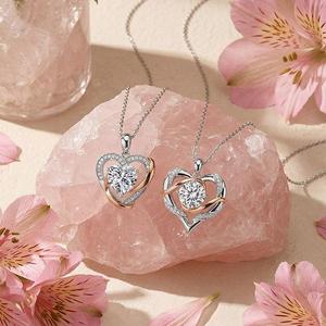 Conjunto de Collar Clásico de Dos Tonos con Corazón Personalizado Jeulia con Perla Moissanita y Diamante - Product Image 3
