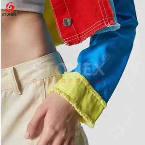 Chaquetas vaqueras personalizadas para mujer, chaqueta vaquera deshilachado recortada con bloque de color, abrigo corto informal para mujer - Product Image 4