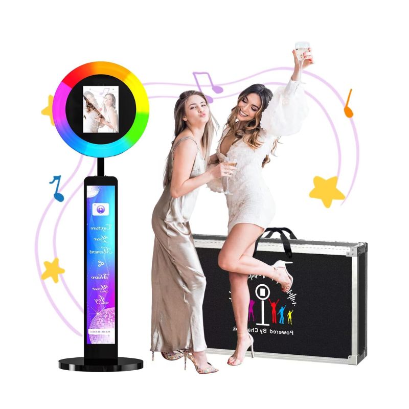 Portable Photo Booth Stand Compatible with Software APP and Remote Control, RGB Ring Lights Music Sync