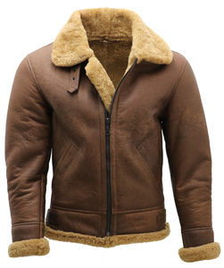 Chaqueta Bomber de Piel de Oveja Marrón para Hombre, Cierre de Cremallera, Resistente al Viento, Estilo Motero, Ecológica - Product Image 5