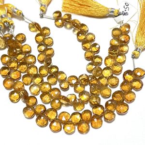 Cuentas de Briolette con forma de corazón facetado citrino, cuentas de piedras preciosas amarillas naturales para la fabricación de joyas - Product Image 1