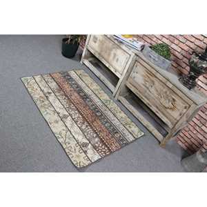 Tapis turc vintage, tapis de 2,8 x 4 pieds, tapis marron bleu à motifs floraux - Product Image 4