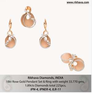 Anillo de diamantes de lujo de oro rosa de 18kt elegante de excelente calidad con juego de colgantes para regalar en ocasiones especiales Juego de colgantes - Product Image 2