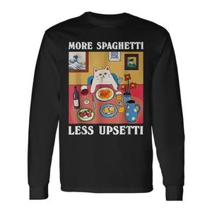 T-shirt a maniche lunghe con citazione di un simpatico gatto: Più spaghetti, meno stress - T-shirt promozionale - Product Image 1