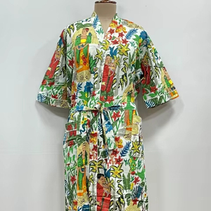 Vestido Kimono de Algodón con Estampado Floral para Verano, Bata de Dama de Honor de Chifón para Primavera, Otoño e Invierno, Vestidos Casuales - Product Image 1
