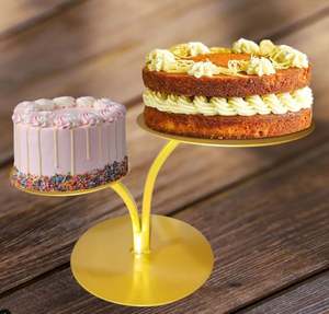 ชุดแท่นวางเค้ก2ชิ้นพร้อมแท่นวางสำหรับตกแต่งบ้านอุปกรณ์ตกแต่งเค้กสีเงินสีทองดีไซน์ยอดเยี่ยมใหม่ - Product Image 3