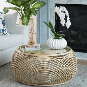 Table basse en rotin avec dessus en verre fabriqué au Vietnam matériaux écologiques meubles de maison décor à la maison en gros - Product Image 6