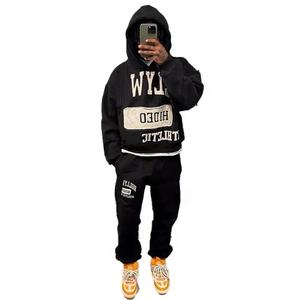 Custom Patch Embroidery Applique Men's Fleece Jogger Sets No String Hoodie Sweat Pants Cropped <b>Hoodies</b> with <b>Maternity</b> Feature - Product Image 3