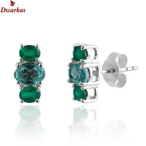 Lujo 925 plata esterlina peridoto tres piedras preciosas pendientes de tuerca joyería de alta calidad para mujer - Product Image 4