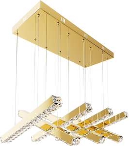 Oferta exclusiva: candelabro lineal de cristal dorado, luz de techo colgante rectangular moderna de 7 luces para comedor y sala de estar - Product Image 2