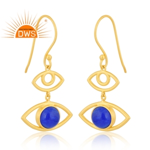 Último diseño hecho a mano 18K chapado en oro azul Aventurina cuarzo piedra preciosa forma de ojo pendiente Demi joyería fina fabricante - Product Image 2