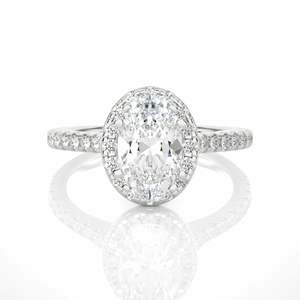 Oval Cut Prong <b>Set</b> Halo Lab Diamond Engagement <b>Ring</b> <b>For</b> <b>Women</b> - Product Image 3