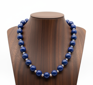 Collar de Mujer de 18 Pulgadas, Chapado en Oro de Plata 925, con Cuentas de Piedra Natural de Lapislázuli, Diseño Geométrico, Accesorio de Moda, Regalo - Product Image 5