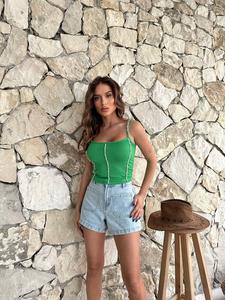 Moda señoras camisetas sin mangas nueva ropa de moda 2024 verano mujeres Tops Casual sin mangas mujer ropa verde - Product Image 3