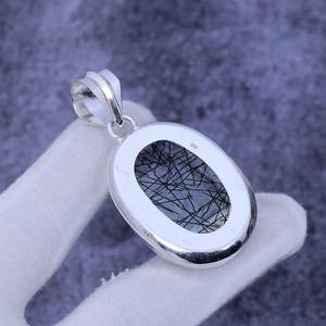 Elegante collar con colgante de rutilo negro, joyería de piedras preciosas hechas a mano de Plata de Ley 925 para ella - Product Image 3