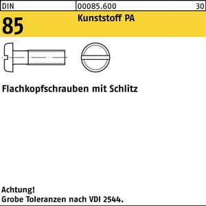 DIN 85/ISO 1580 Slotted M 5 X 8 <b>Flat</b> Head <b>Screw</b> Polyamide Material 200 Pieces - Product Image 1
