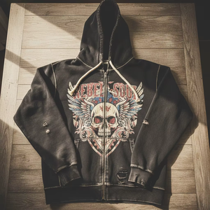 Sudadera con Capucha Unisex de Invierno, 100% Algodón, Estilo Francés, Holgada, con Logotipo Bordado, Lavado Ácido, Desgastada, Rota, Estilo Urbano - Product Image 1