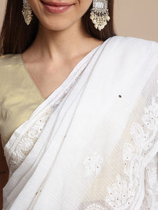 Sari Kota Doriya de algodón Premium hecho a mano tradicional Chikankari y Mukaish trabajo indio y pakistaní ropa de fiesta - Product Image 2