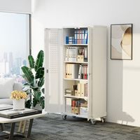 Lemari Perkakas Bengkel dengan Papan Pegboard, Rak yang Dapat Disesuaikan, dan Roda Putar Senyap
