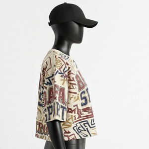 Camiseta corta para mujer de algodón jersey de alta calidad, tacto suave, con estampado gráfico y logotipo personalizado. Camiseta corta de algodón para mujer. - Product Image 5