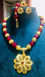 24K ชุดเครื่องประดับเลียนแบบวินเทจชุบทองชุดต่างหูสไตล์ดูไบกำไลข้อมือเข็มกลัดแฟชั่นวัสดุทองแดง - Product Image 4