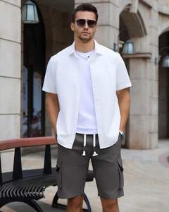 Pantalones cortos Cargo de algodón informales de verano para hombre, cintura elástica con cordón y ajuste relajado, servicio OEM, pantalones cortos de trabajo grandes y altos - Product Image 2