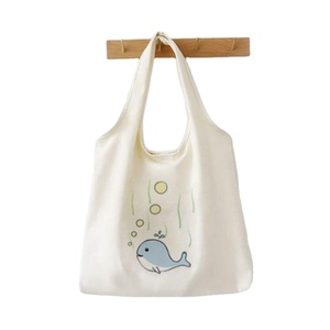 OEM Customizable Logo Silk Screen Printed Letter Small Cotton <b>Canvas</b> Tote Shopping Bags Gift Promotion Custom Handle Makeup - Product Image 1