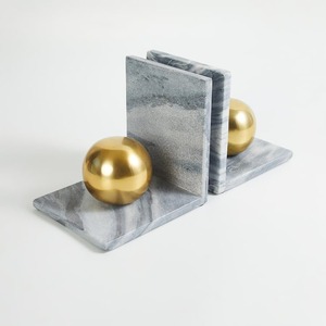 Luxury Modern <b>Gold</b> Abstract Metal Bookends with <b>White</b> Marble Handmade Attractive <b>Desk</b> Organizer Table Decorative Bookends - Product Image 3