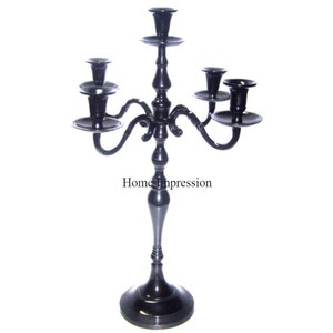 Candelabro de Metal de alta resistencia con recubrimiento en polvo de Color negro, colgante de cristal, centro de mesa de boda de diseñador moderno - Product Image 5