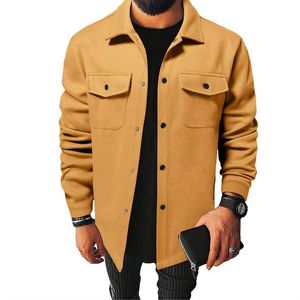 เสื้อแจ็คเก็ตเชิ้ตผ้าวูลผสมแบบลำลองสำหรับผู้ชาย ดีไซน์ล่าสุด สีสันตามสั่ง ปกตั้ง สไตล์วินเทจ สำหรับฤดูใบไม้ร่วง แฟชั่นทันสมัย - Product Image 4