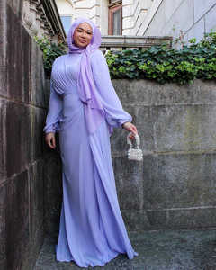 Vestido Tradicional Musulmán Griego de Chifón, Manga Larga, Silueta Recta Modesta, Drapeado Lateral, Antiarrugas, para Eventos - Product Image 5