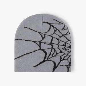 Gorro de Punto Jacquard con Diseño de Telaraña y Logotipo Personalizado al por Mayor, Gorro Unisex de Hip Hop sin Dobladillo para Otoño e Invierno - Product Image 1
