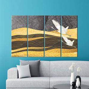Impression sur toile artistique élégante et moderne à motifs jaunes, idée cadeau unique, 4P : encadrée - Product Image 1