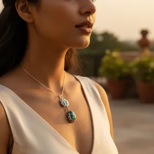 จี้เงินแท้ 925 รูปทรงหยดน้ำประดับเทอร์ควอยซ์ สำหรับผู้หญิง เครื่องประดับอัญมณี พร้อมจี้และชาร์มโมอิสซาไนต์ - Product Image 3