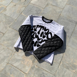 Oversized Double Layer <b>Long</b> Sleeve Puffer Sleeves Distressed 100% Cotton Customizable Men's T-Shirts - Product Image 2