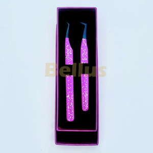 Jeu de pinces à cils en acier inoxydable avec logo personnalisé outils à cils de volume rose applicateurs de précision droits incurvés à bout en fibre - Product Image 6