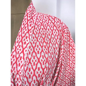 Robe d'été bohème en coton imprimé à la main, kimono luxueux et léger, motif abstrait rose et blanc, robe de maison indienne - Product Image 2