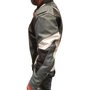 Chaqueta de moto de cuero de vaca genuino Track Racing con protecciones Road Riding gris/Blanco/Negro chaqueta de motocicleta para hombres - Product Image 2