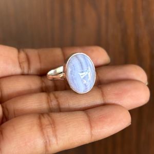 แหวนเงินชุบประดับพลอยบลูเลซอะเกตขายส่งยอดนิยม แหวนทำมือจากพลอยธรรมชาติ แหวนแฟชั่นมาแรงล่าสุด - Product Image 3